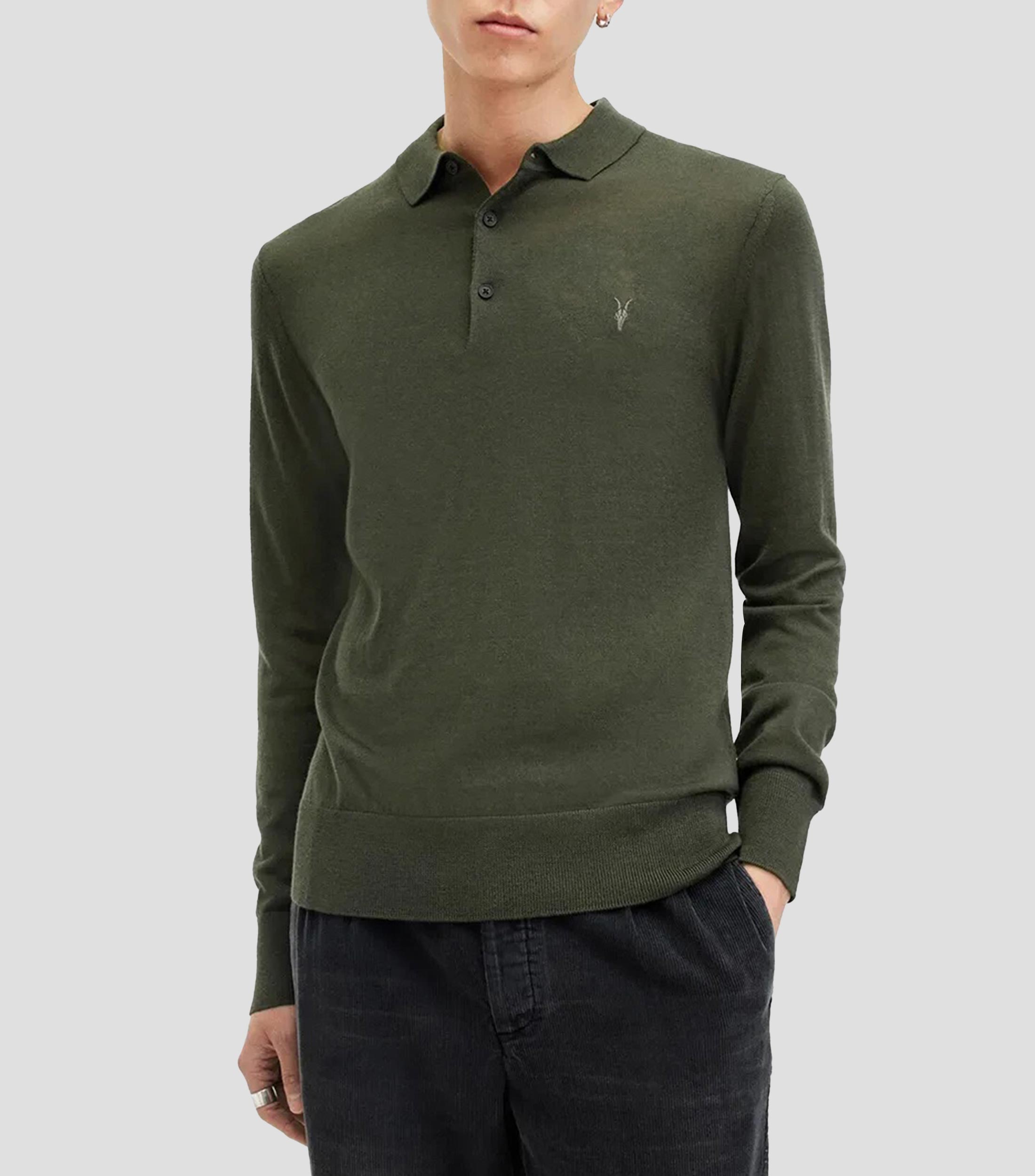 Playera tipo polo manga larga lisa Hombre